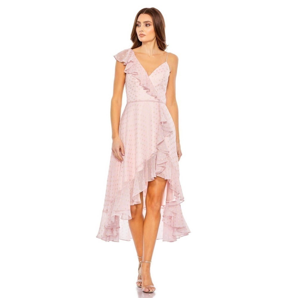 Mac Duggal Blush Ruffle Faux Wrap Cocktail Midi Dress Size 14 NWT